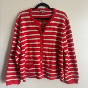 New J. Crew Emilie Sweater Lady Jacket in Red Ivory Stripe Knit Cardigan 3X